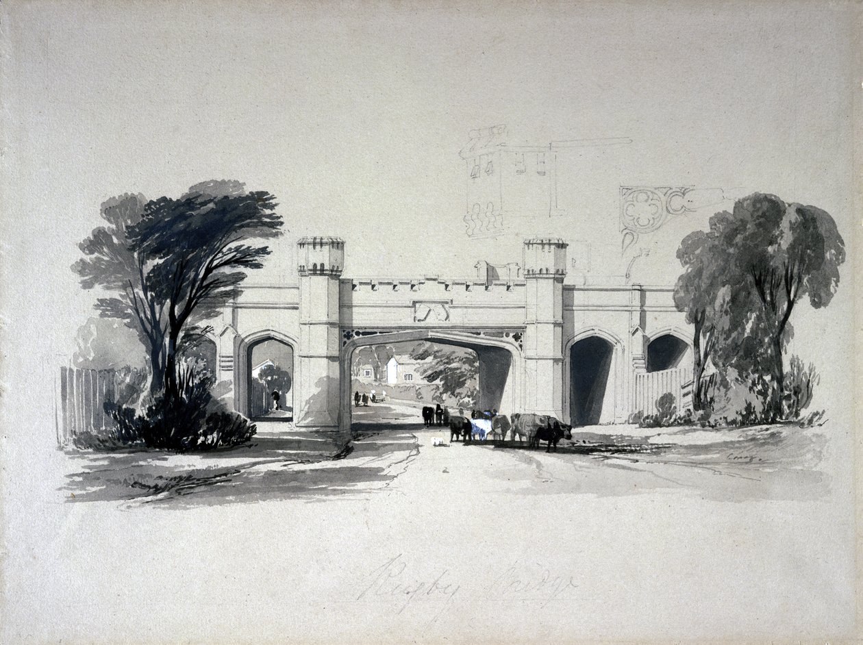 Rugby railway bridges as seen from the road, Warwickshire, April 1839 by John Cooke Bourne