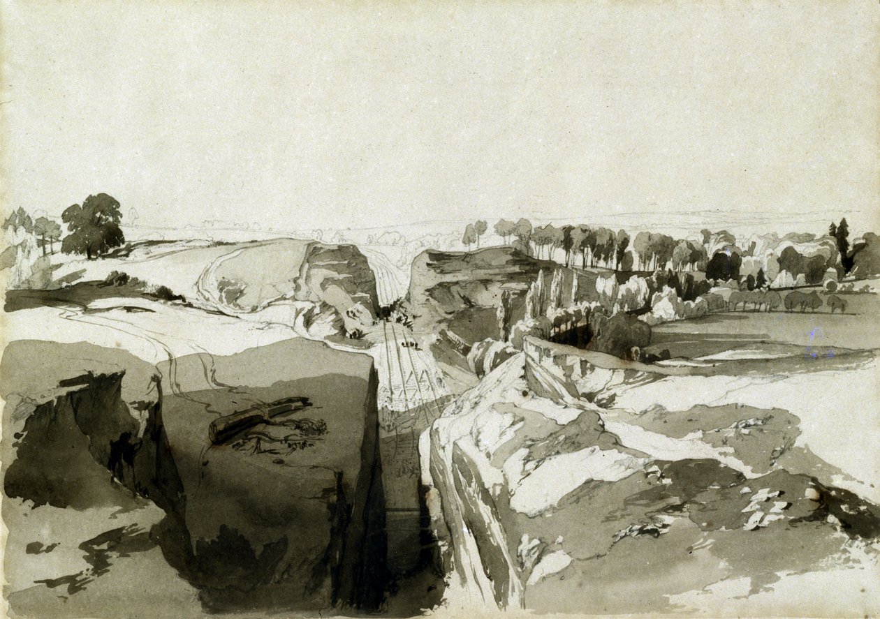 View from the top of the tunnel, Linslade, Buckinghamshire, 12th October 1837 by John Cooke Bourne