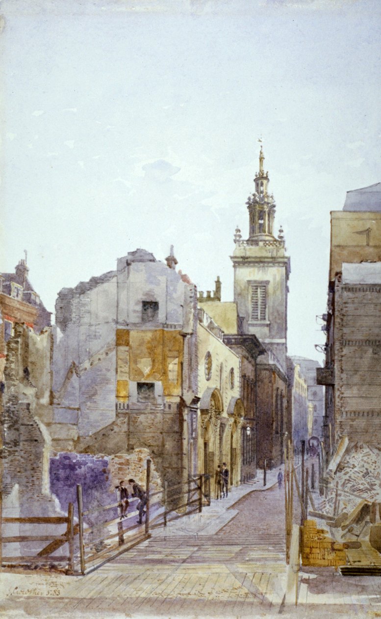 College Hill and the Church of St Michael Paternoster Royal, City of London by John Crowther
