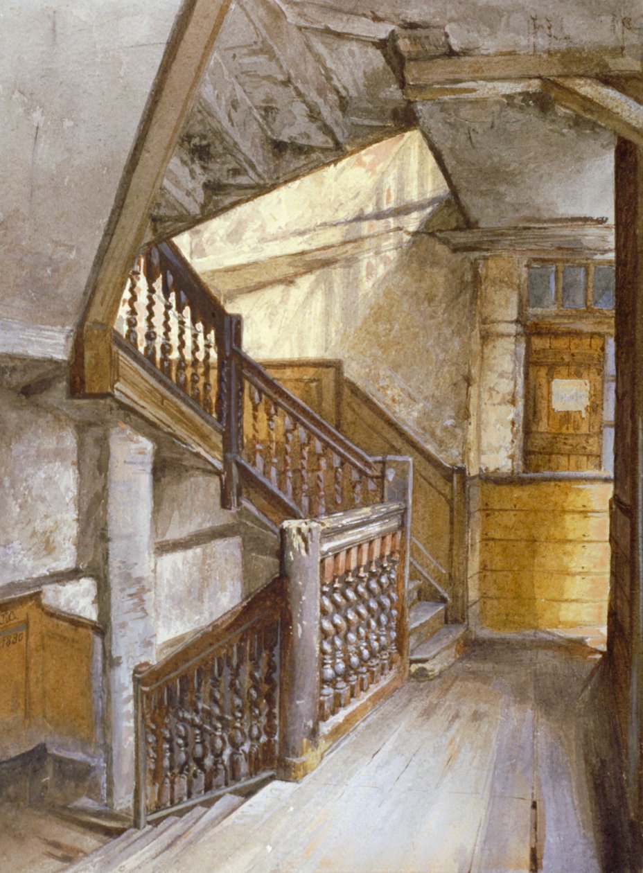 Interior view of a staircase in a house in White Lion Court, Westminster, London, 1880 by John Crowther