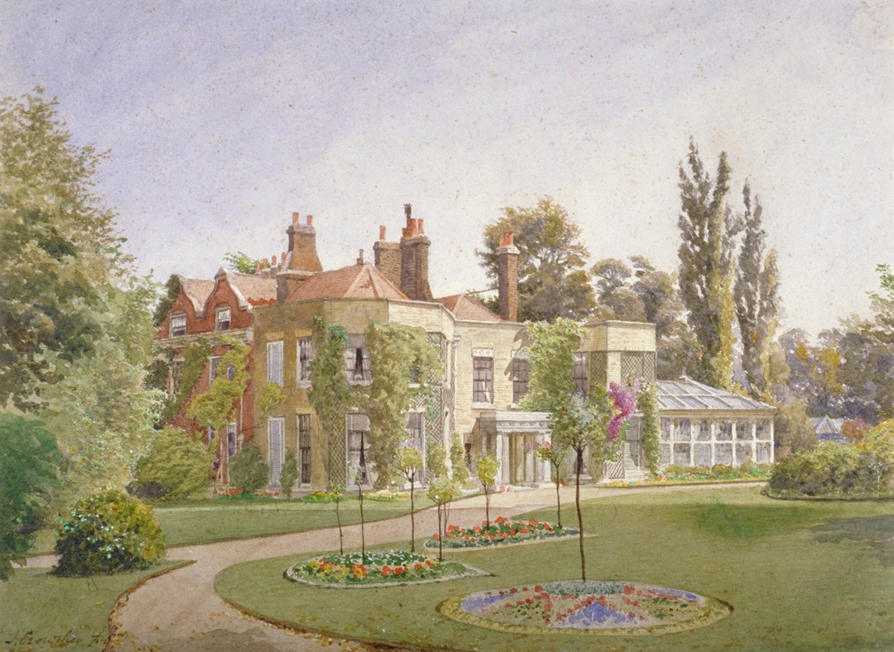 The front entrance and garden at Raleigh House, Brixton Hill, Lambeth, London by John Crowther
