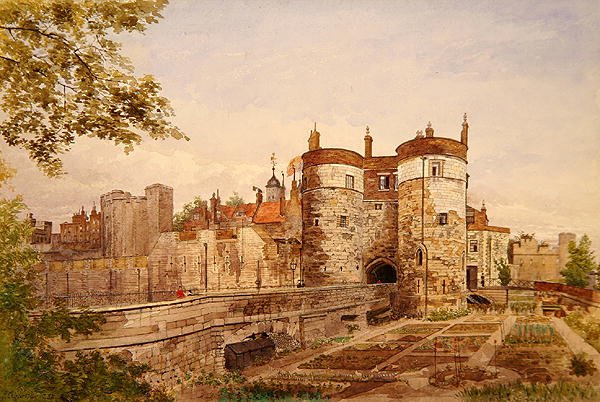 View of the Tower of London, showing Byward Tower, Beauchamp Tower, Devereux Tower and St. Thomas Tower by John Crowther