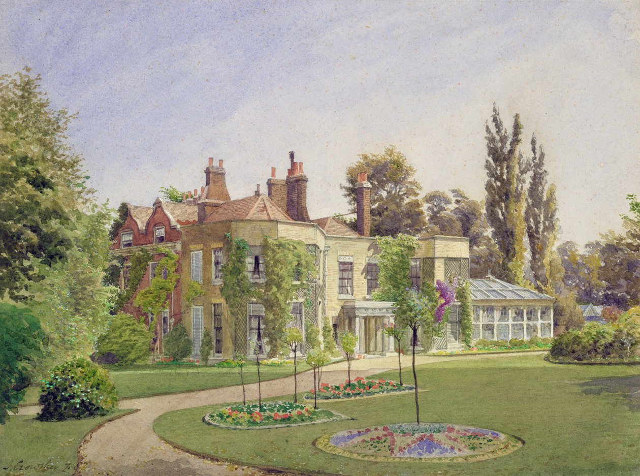 View of the Front Entrance and Garden at Raleigh House, Brixton Hill, Lambeth, 1887 by John Crowther