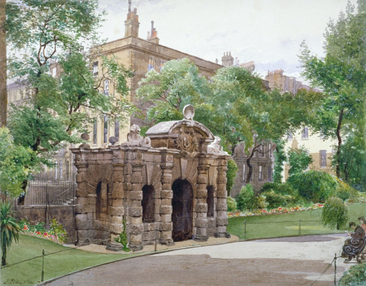 View of the south front of York Watergate, Buckingham Street, Westminster, London by John Crowther