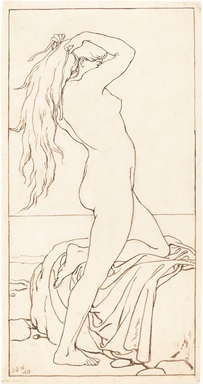 Standing Nude Binding Her Hair by John Dawson Watson