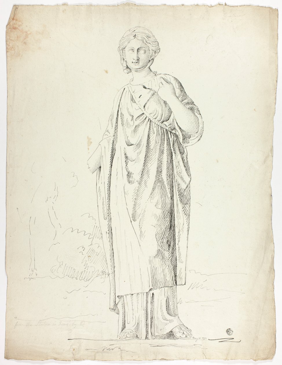 Antique Statue of Standing Draped Woman by John Downman