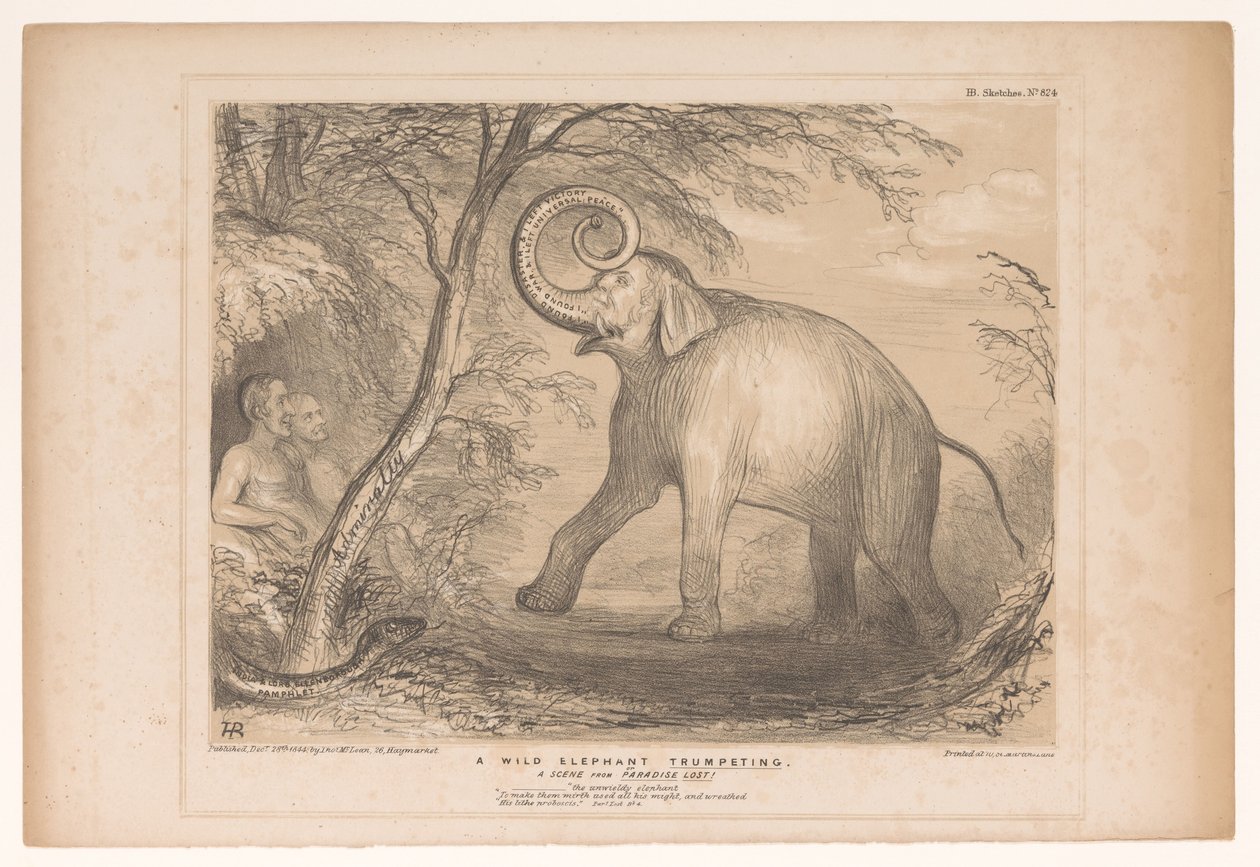 Caricature with Lord Ellenborough as a Wild Elephant, HB Sketches (series title) by John Doyle