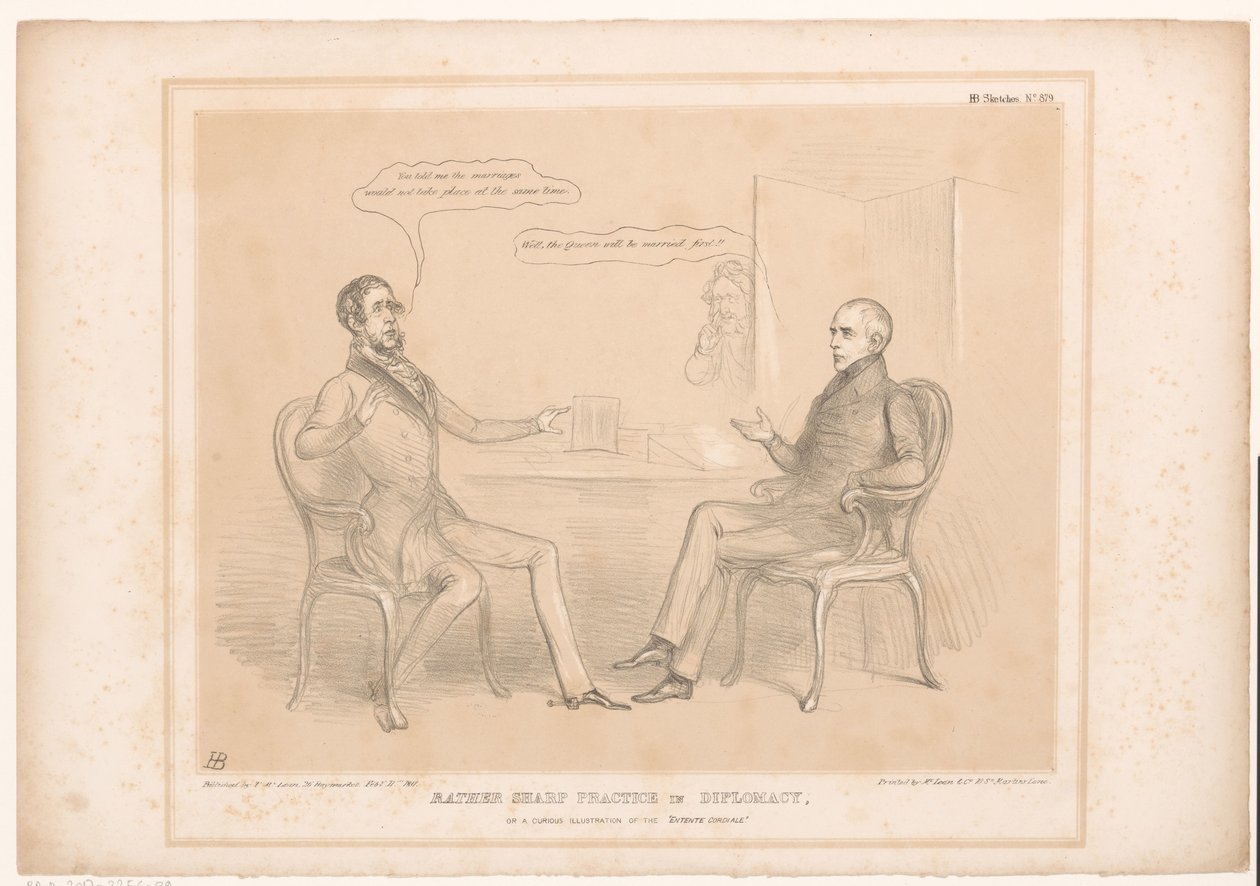 Caricature of Royal Marriages (title on object: Rather Sharp Practice in Diplomacy, Or a Curious Illustration of the Entente Cordiale) (series title on object: HB Sketches) by John Doyle