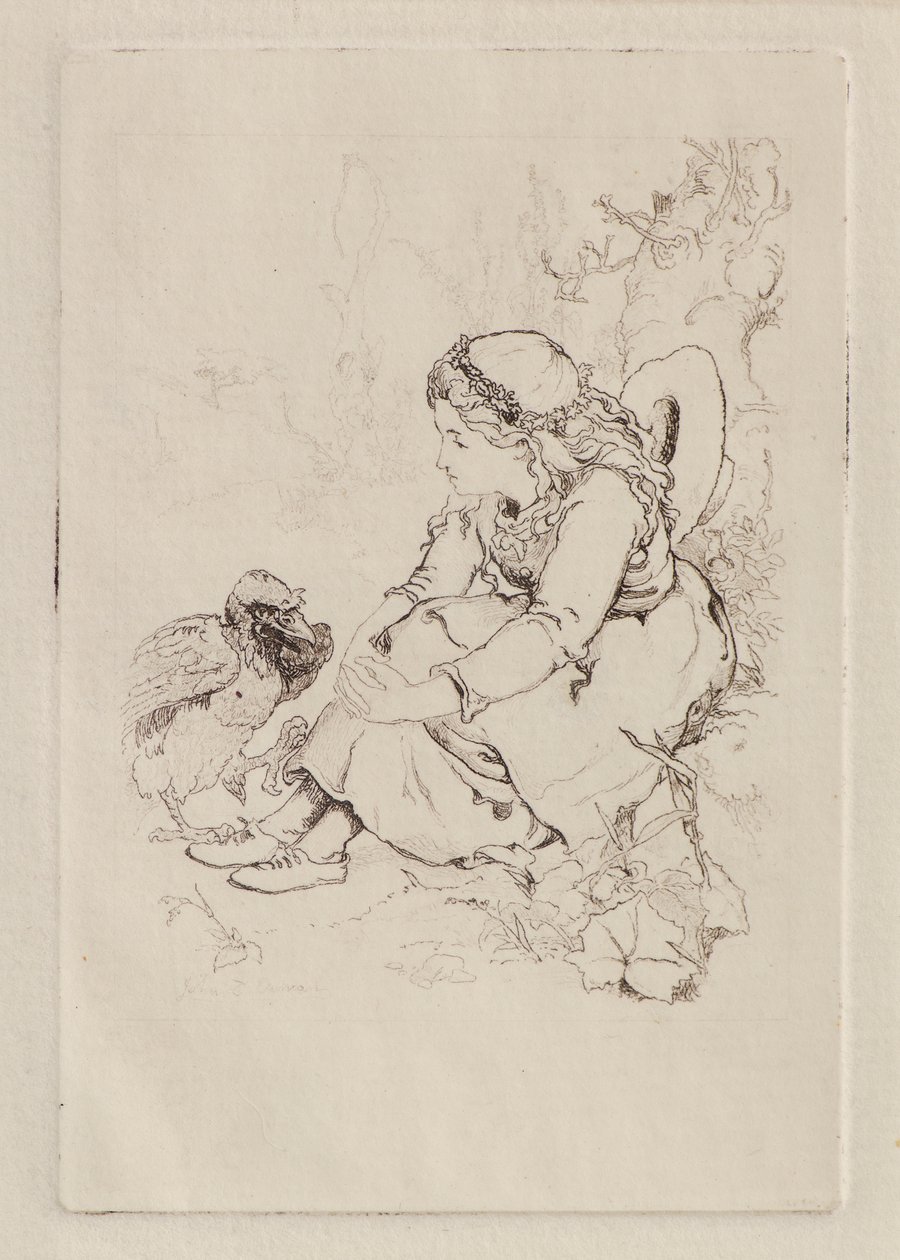 Seated Girl and Large Bird by John Duncan