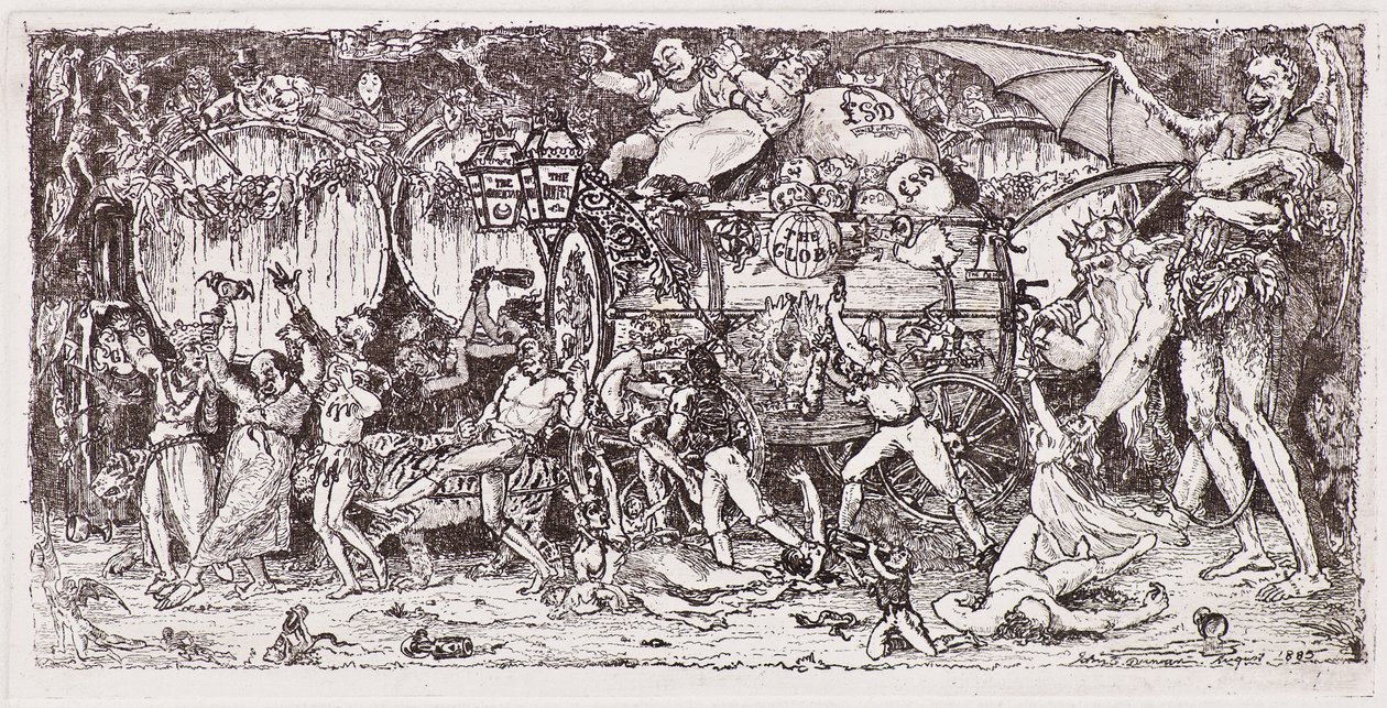 Wine barrel drawn by four tigers by John Duncan
