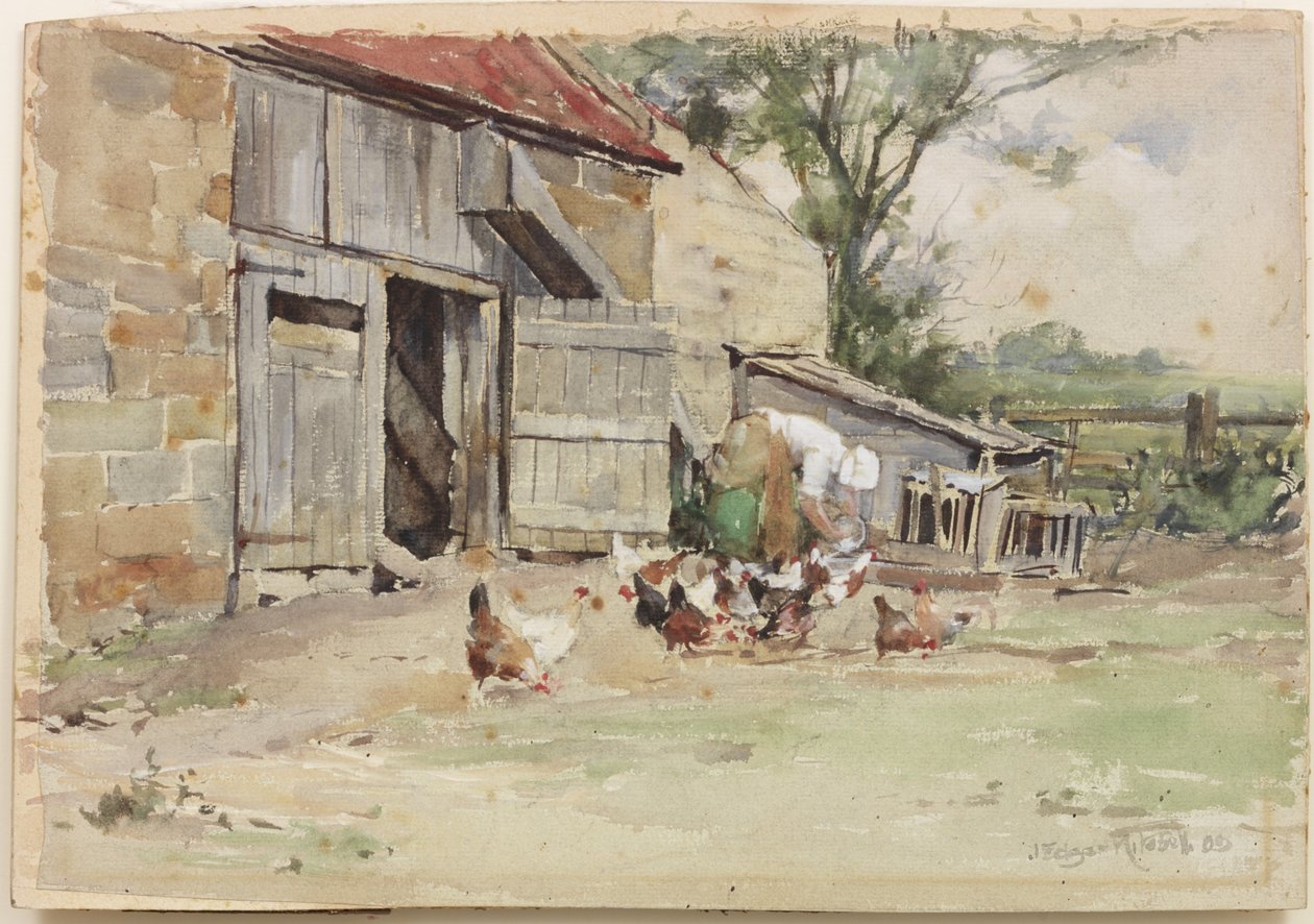 Feeding the Hens, 1909 by John Edgar Mitchell