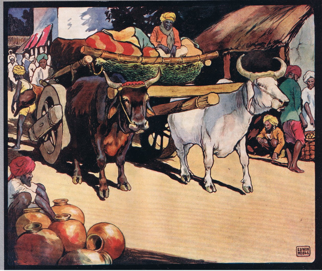 Oxen pulling a cart, illustration from 