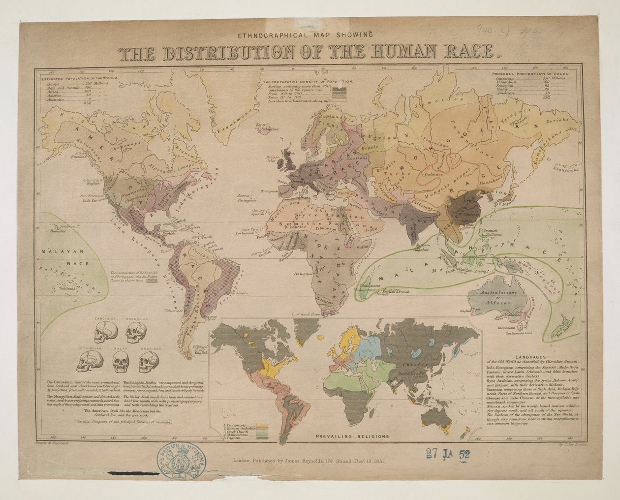 Ethnographical Map, showing the distribution of the Human Race by John Emslie