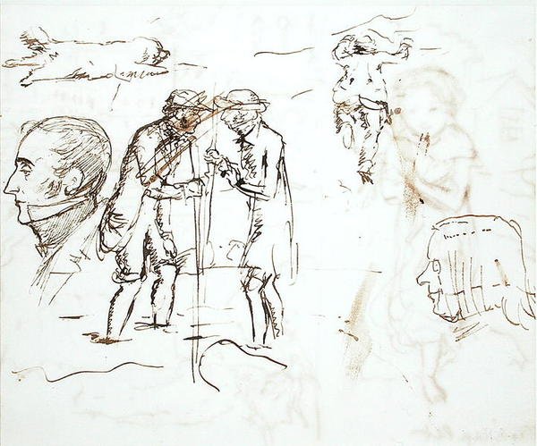A Sheet of studies with John Ruskin and William Millais by John Everett Millais