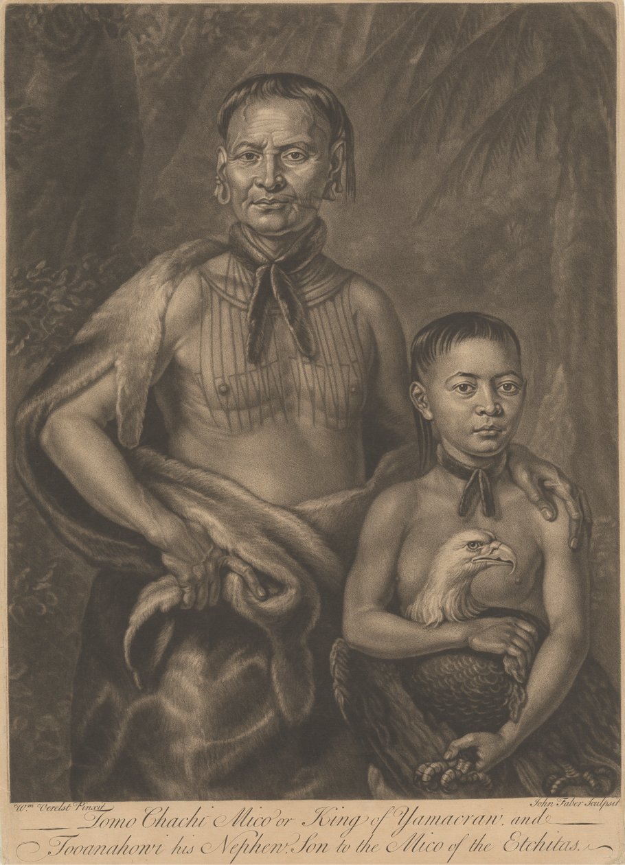 Tomo Chachi Mico, or King of Yamacraw, and Tooanahowi [sic], His Nephew by John Faber the younger