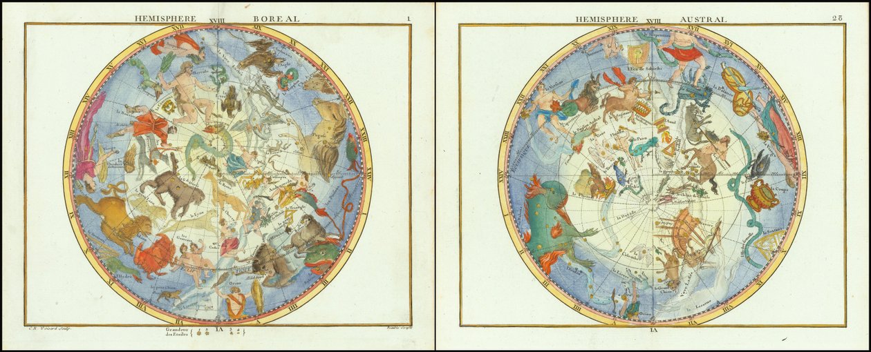 1776 - John Flamsteed - Southern Hemisphere and Northern Hemisphere by John Flamsteed