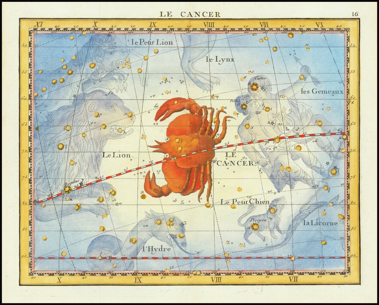 1776 chart of the constellation Cancer and neighboring constellations by John Flamsteed