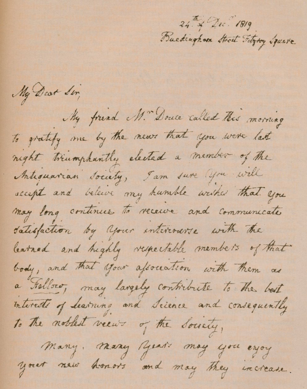 A letter from John Flaxman, 24 December 1819 by John Flaxman