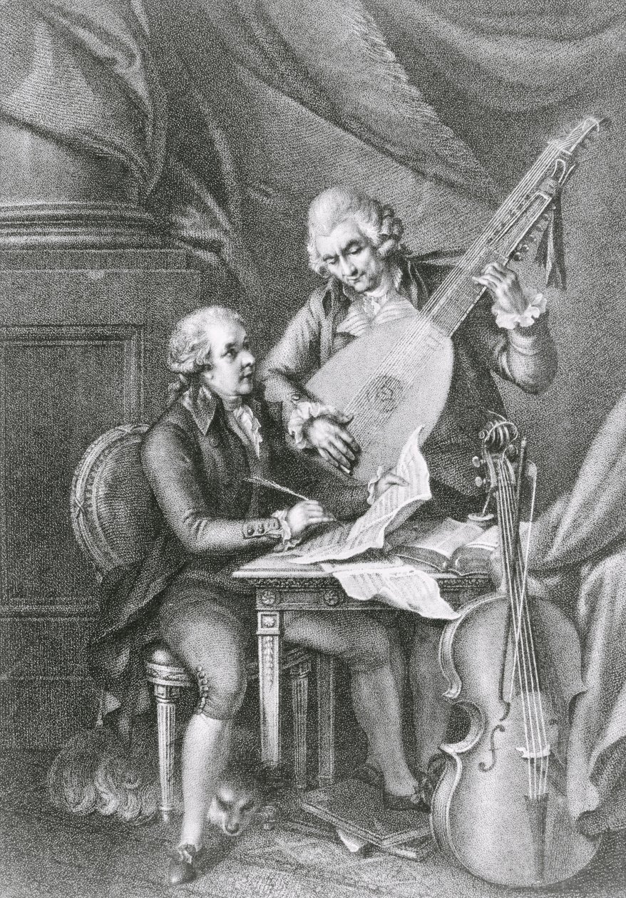 Portrait of Franz Joseph Haydn and Wolfgang Amadeus Mozart composing music for the lute, engraved by Michele Benedetti by John Francis Rigaud
