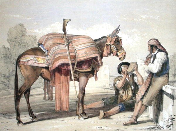 Itinerant Peasants with a Mule, Andalusia by John Frederick (after) Lewis