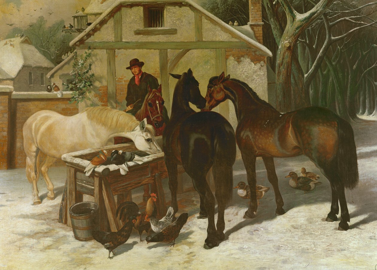 At the Water Trough in Winter by John Frederick Herring Senior
