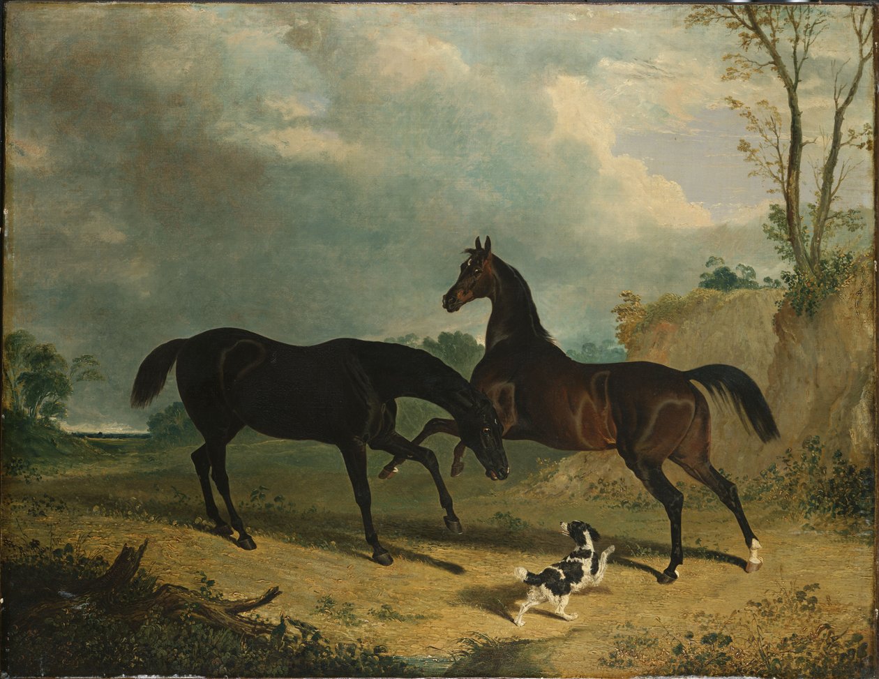 Hunters and a Spaniel in a Wooded Landscape by John Frederick Herring Senior
