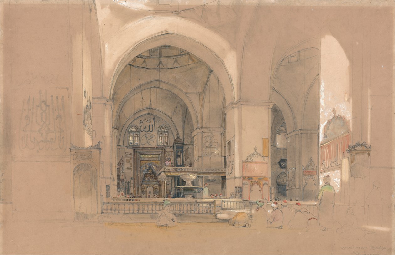 Interior of the Great Mosque, (Ulucami) Bursa, Turkey by John Frederick Lewis