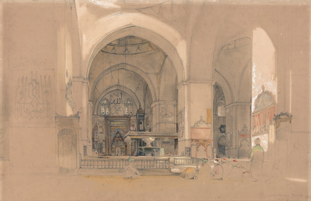 Interior of the Great Mosque, (Ulucami) Bursa, Turkey by John Frederick Lewis