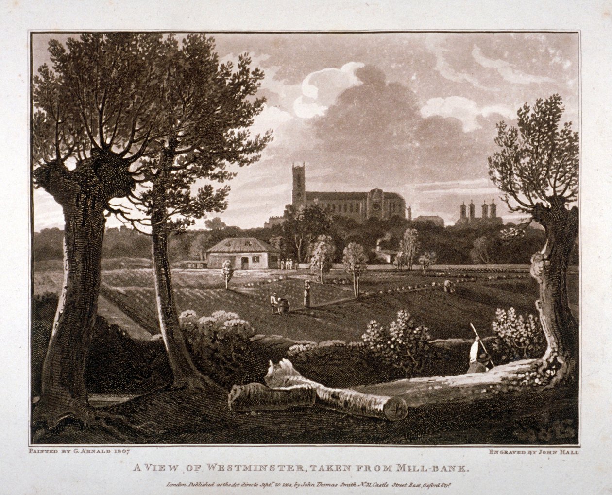 View of Westminster Looking from Millbank, London, 1807 by John Hall