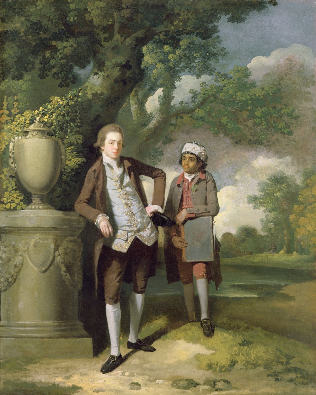 A Young Man with his Indian servant holding a portfolio by John Hamilton Mortimer