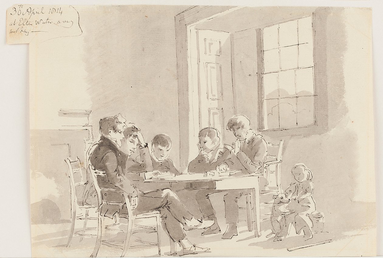 Boys reading at Storrs, Elterwater, 1814 by John Harden