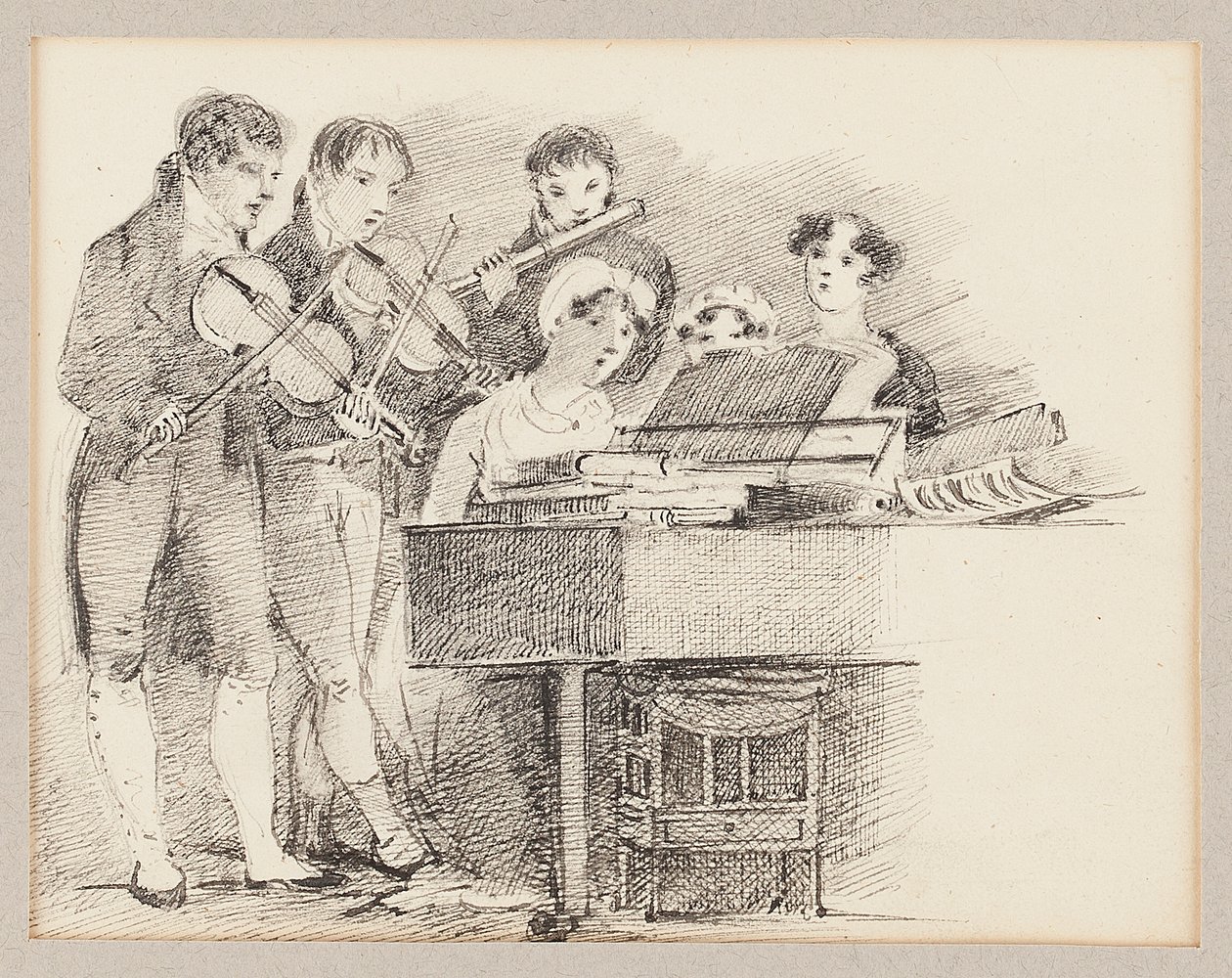Pianist accompanied by fiddlers and a flautist by John Harden
