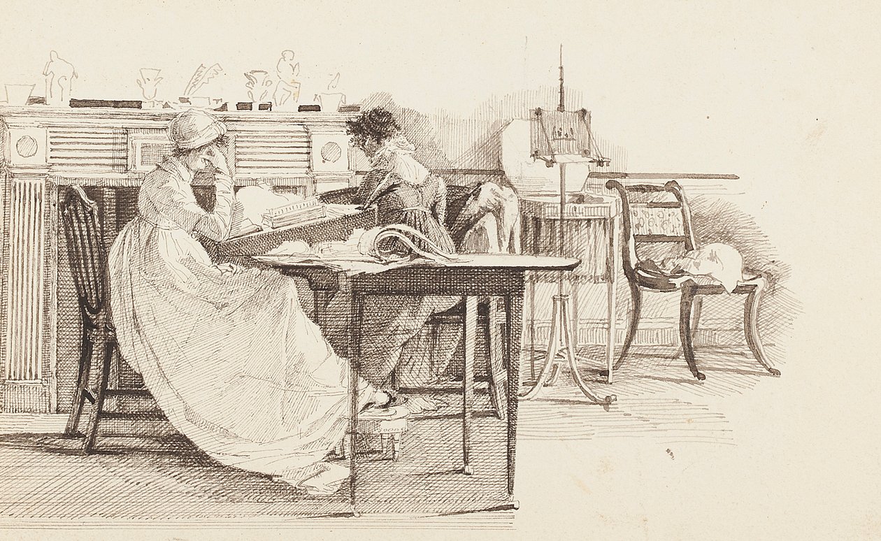 Reading by the fireplace, 1805 by John Harden