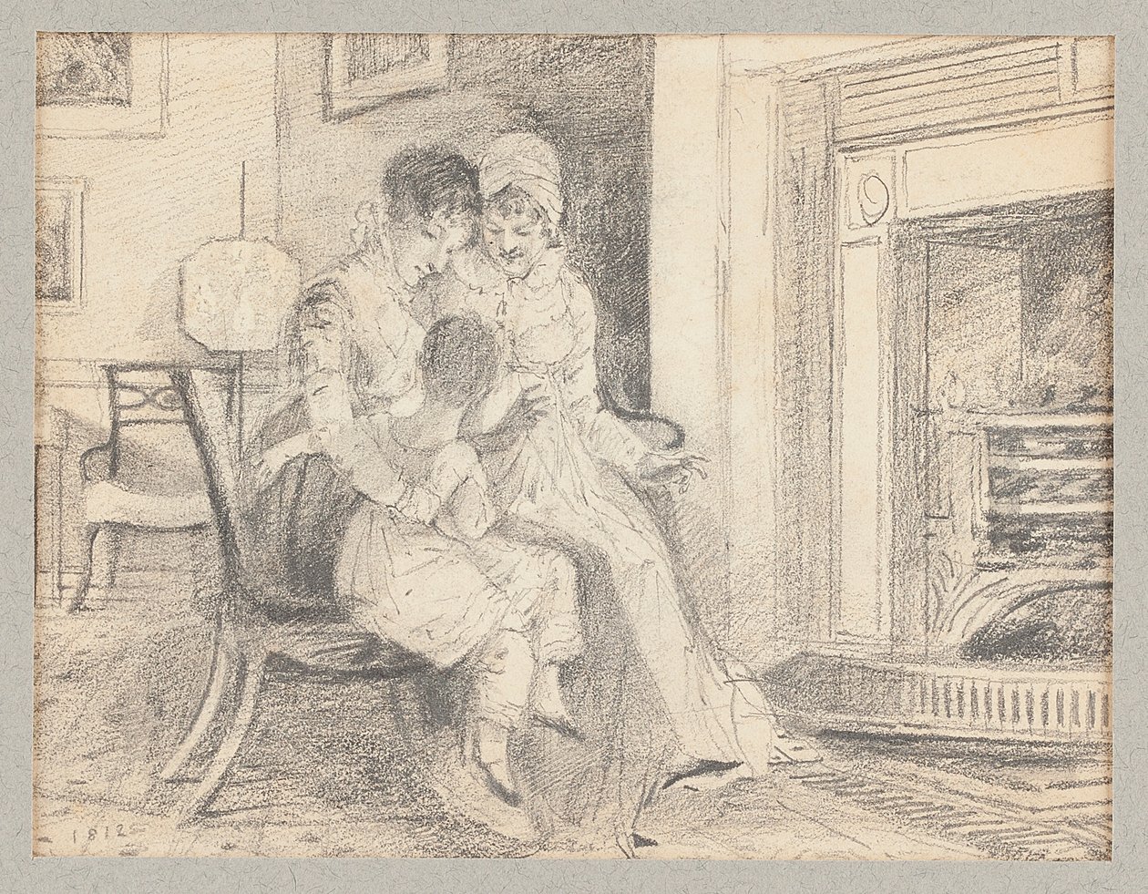 Three by the fire, with John W aged 3, 1812 by John Harden