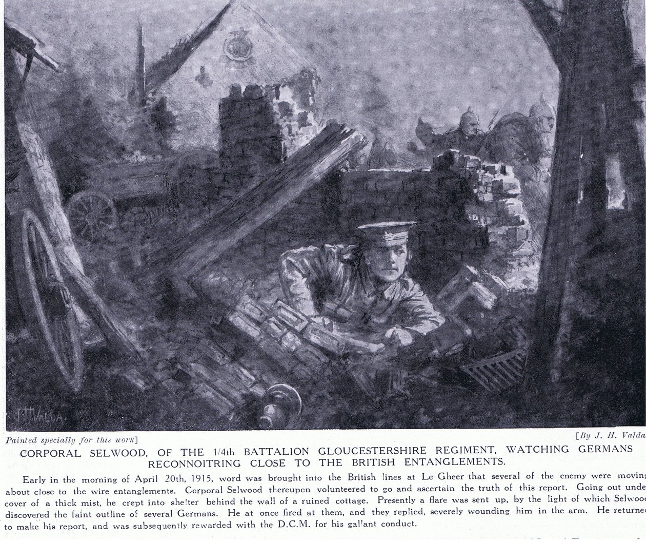 Corporal Selwood Won a DCM for Watching Germans Reconnoitring Close to British Entanglements at Le Gheer April 1915 by John Harris Valda