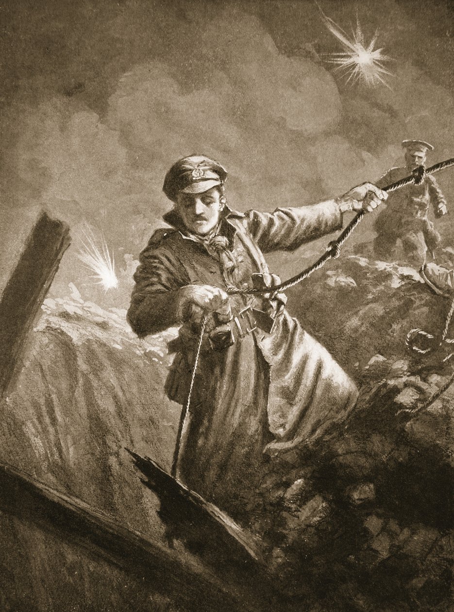 Lieutenant G.P. Burlton assisting in saving unconscious men from a mine shaft by John Harris Valda