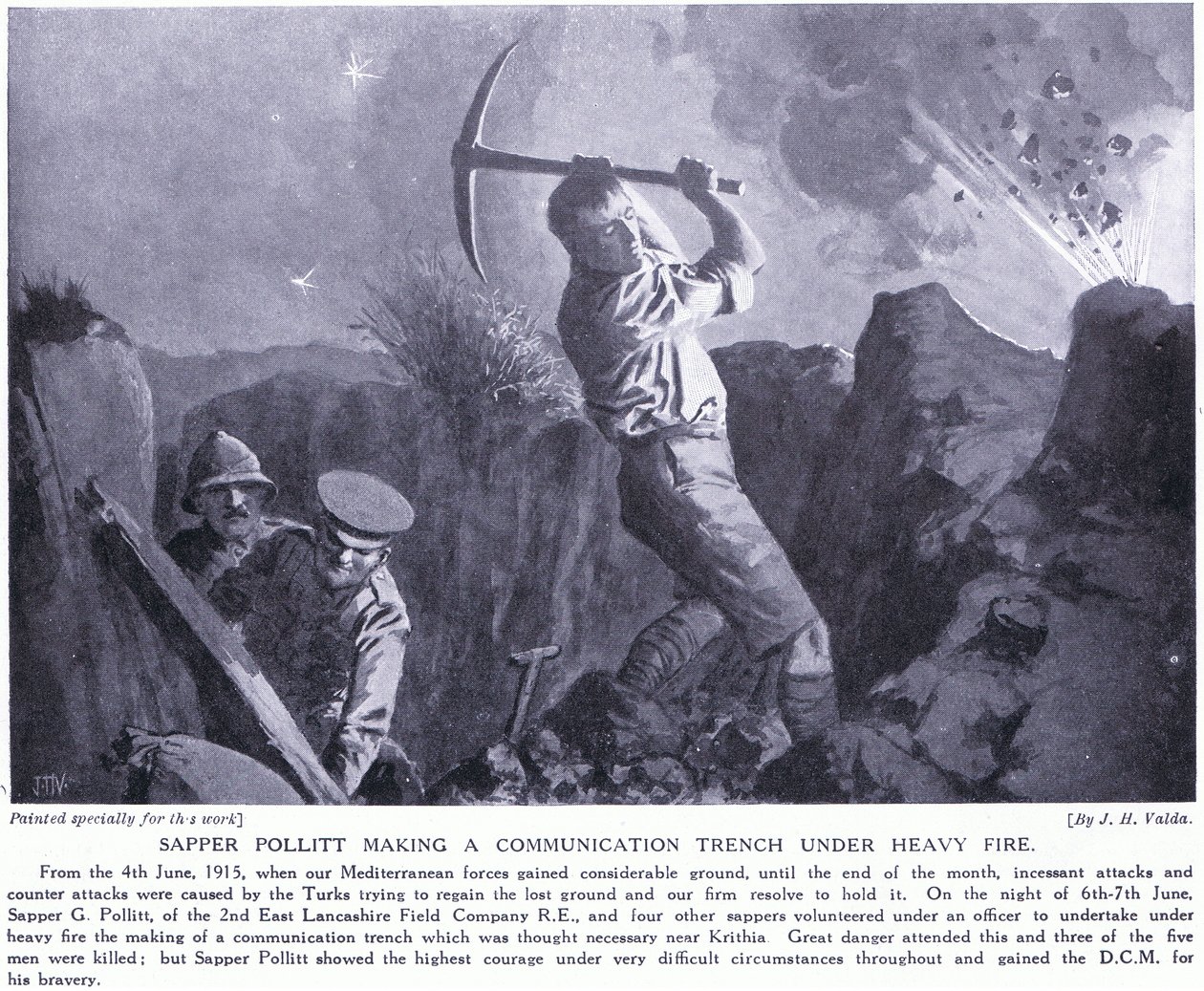 Sapper Pollitt Making a Communication Trench Under Heavy Fire at the Gallipoli Peninsula June 1915 by John Harris Valda