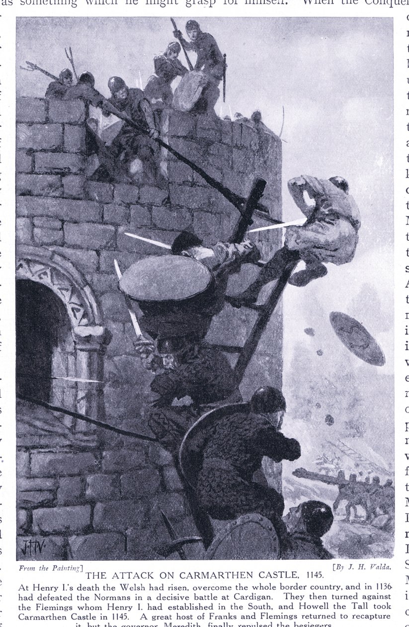The Attack on Carmarthen Castle AD1136 by John Harris Valda