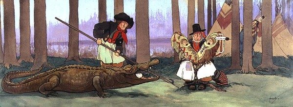 The Pirate, Gentleman Starky, has been Captured by the Redskins and is Miserable. Smee Sings a Verse of the Pirate Song to Captain Hook who is now Inside the Crocodile by John Hassall