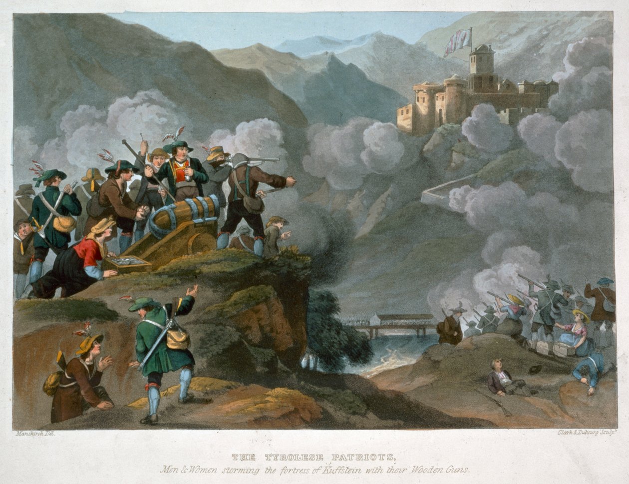 The Tirolese Patriots Storming the Fortress of Kuffstein with Their Wooden Guns, 1816 by John Heaviside Clark