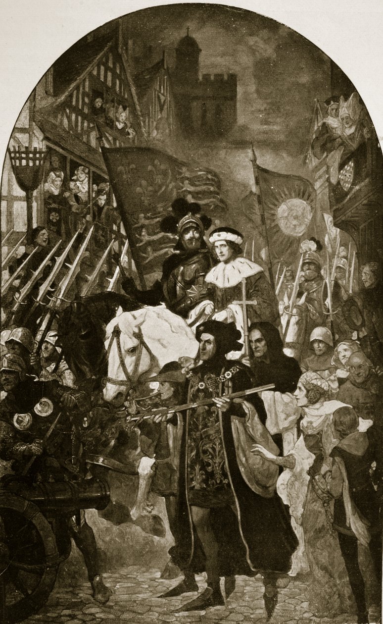 Henry VI is taken to the Battle of Barnet, illustration from 