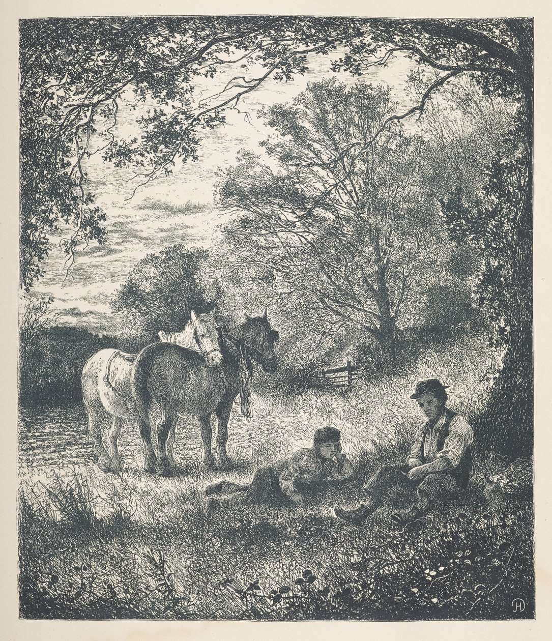 Man, boy and shire horses, Nature Pictures. A series of thirty original illustrations drawn on wood by J. H. Dell, and engraved by R. Paterson by John Henry Dell
