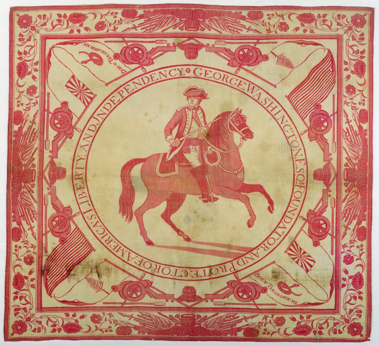 Kerchief depicting George Washington on Horseback, 1777-89 by John Hewson