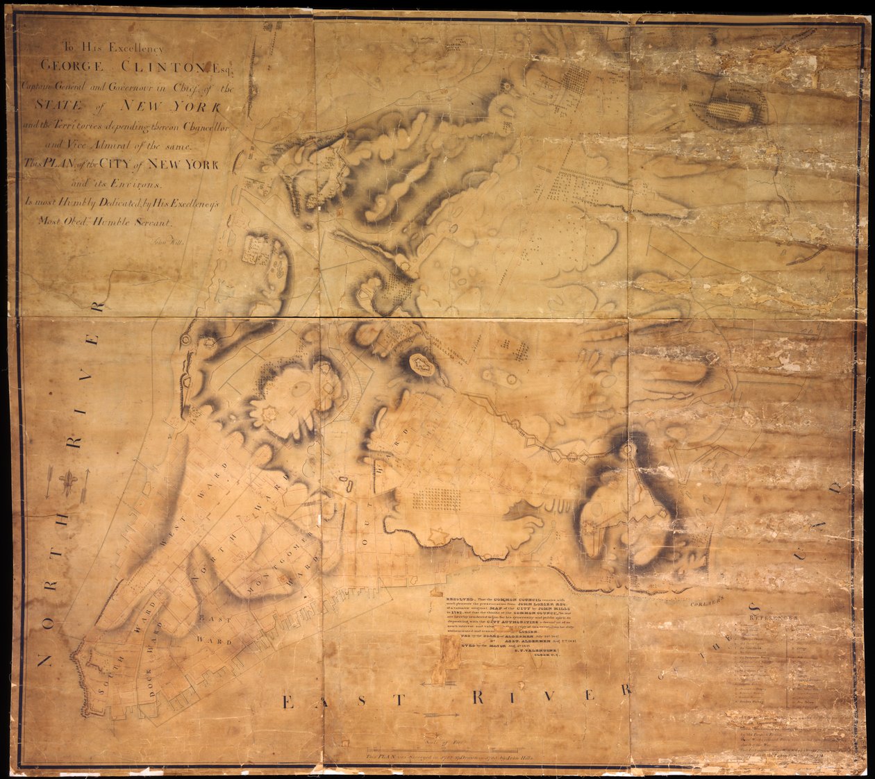 To his excellency George Clinton, Esq. . . .This plan of the City of New York and its environs . . ., 1785 by John Hills
