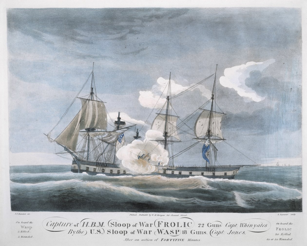 Capture of H.B.M. Sloop of War FROLIC, 22 Guns, Capt. Whinyates By the U.S. Sloop of War WASP by John James (after) Barralet