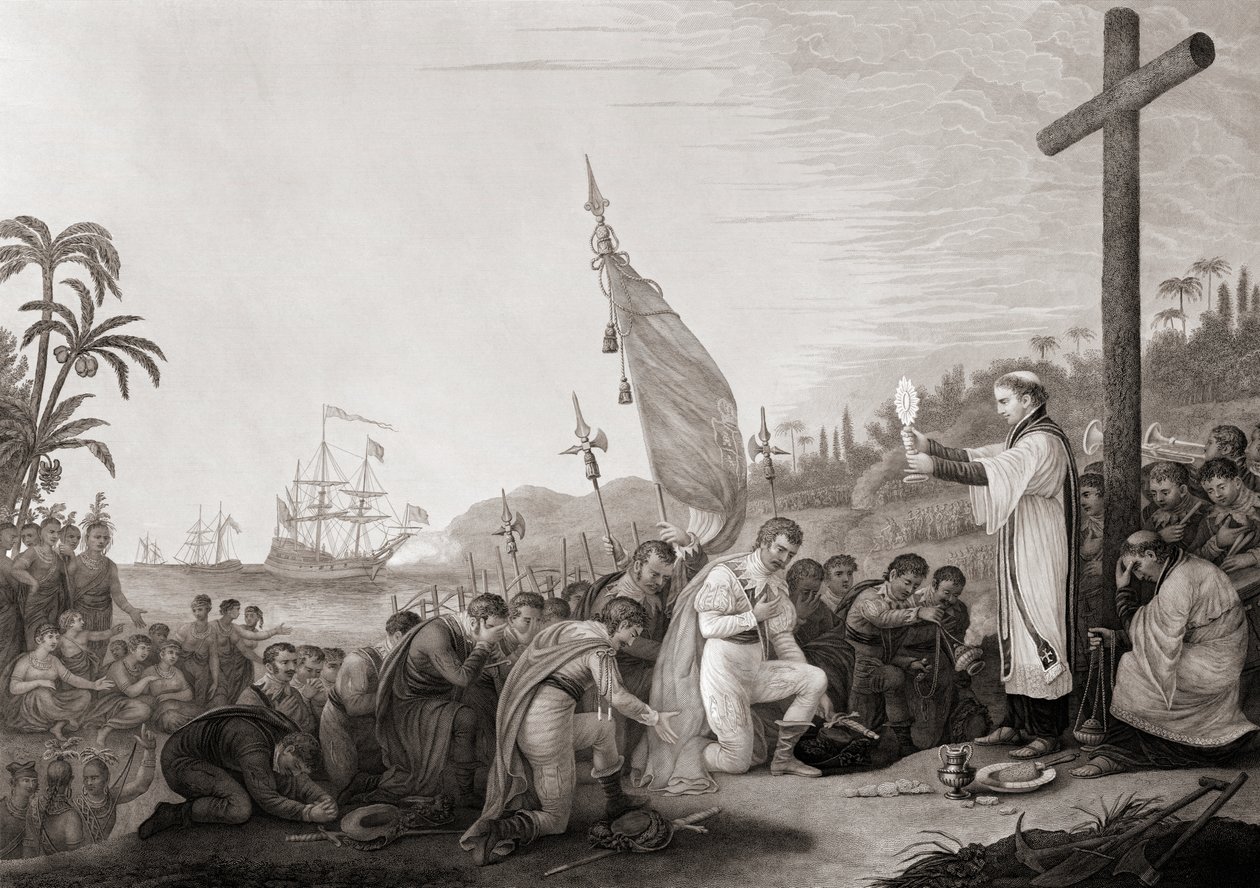 Columbus lands in the New World by John James (after) Barralet