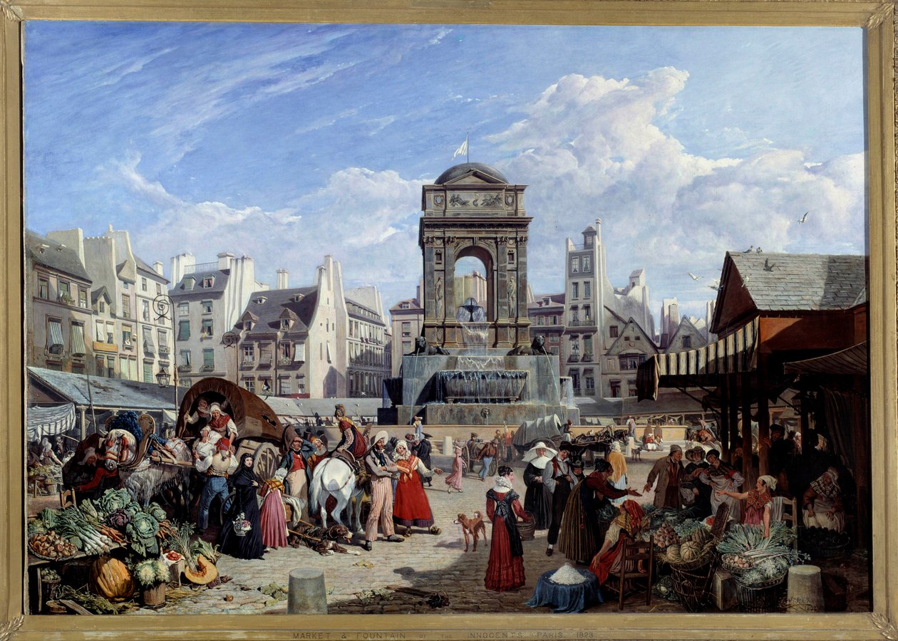 Le marche et la Fontaine des Innocents in Paris by John James Chalon