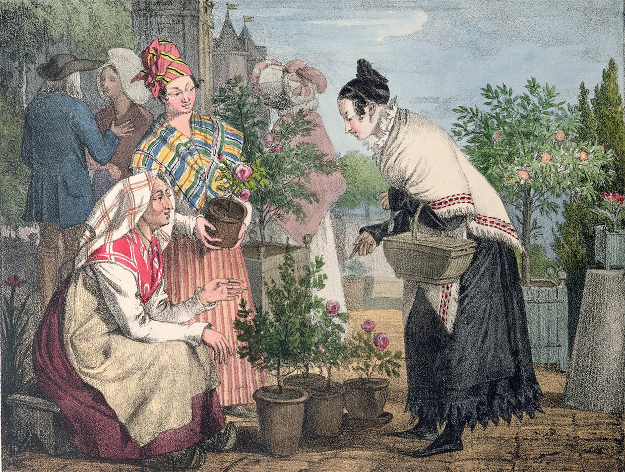The Flower Market, Paris, engraved by Charles Joseph Hullmandel, published 1821 by John James Chalon