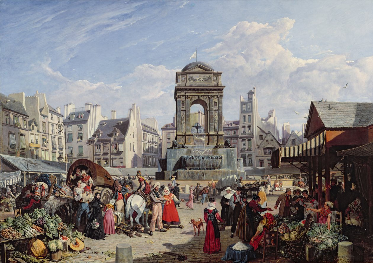 The Market and Fountain of the Innocents, Paris, 1823 by John James Chalon