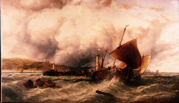 Fishing Luggers off Boulogne Harbour by John James Wilson